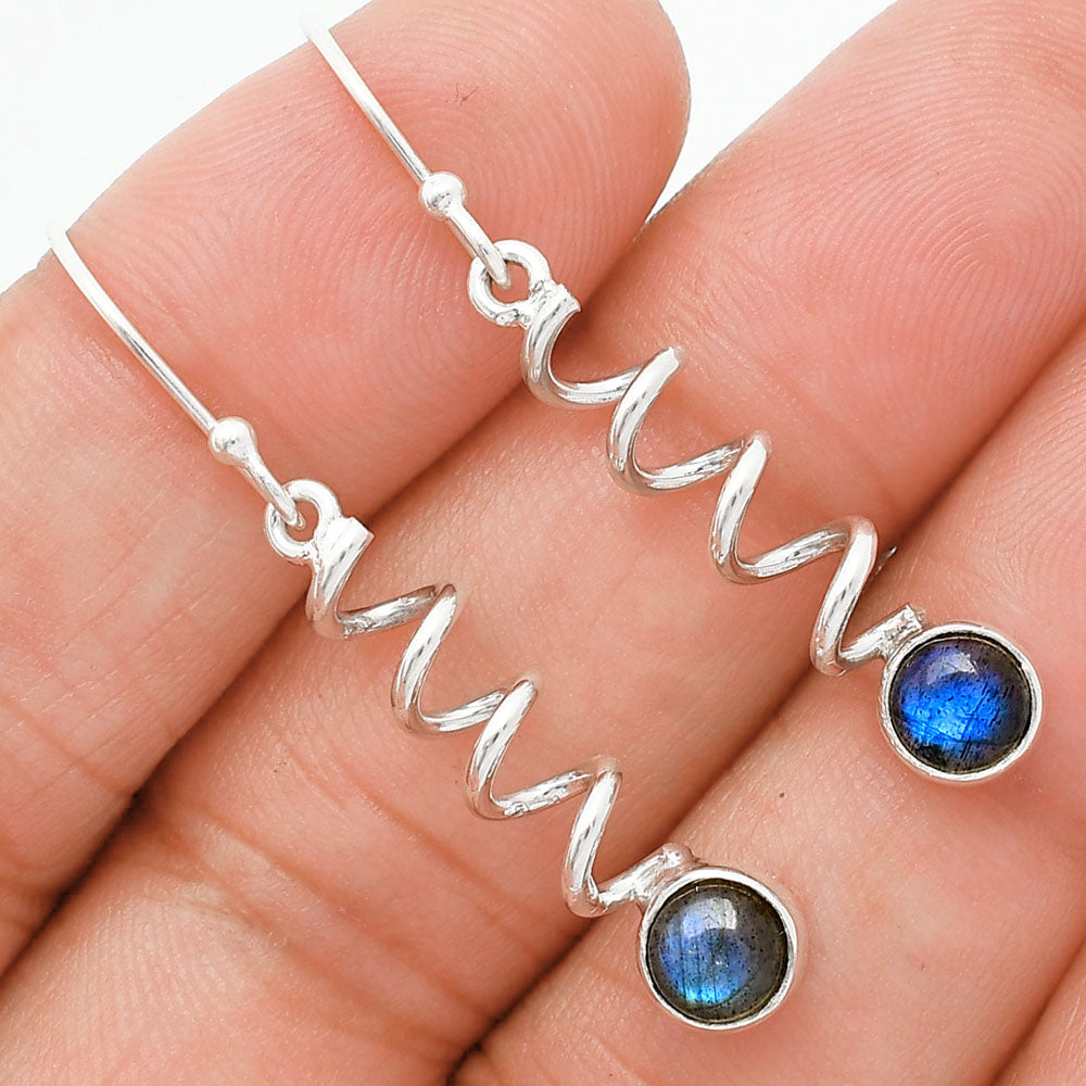 Handcrafted Boho Spiral Dangle Earrings with Gemstone in 925 Silver AGE1006 E-1047