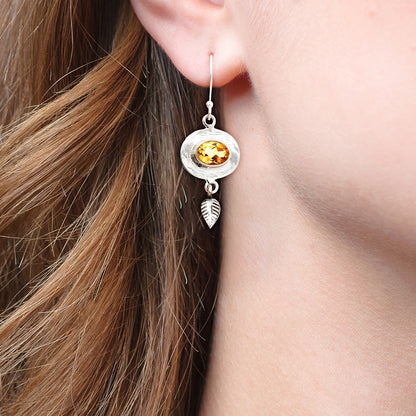 925 Sterling Silver Gemstone Earrings Jewelry with Leaf Dangle for Women AGE1007 E-1230