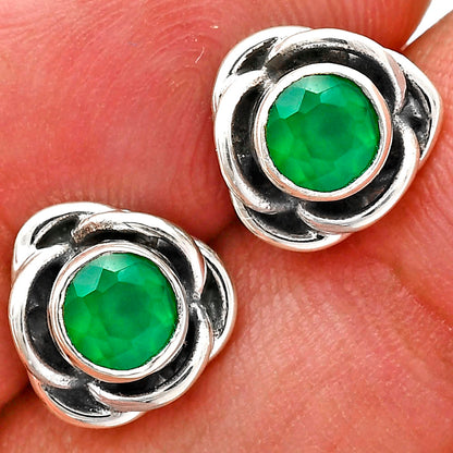 Classic Boho Floral Bezel Gemstone Stud Earrings in 925 Silver for Women AGE1008 E-1248