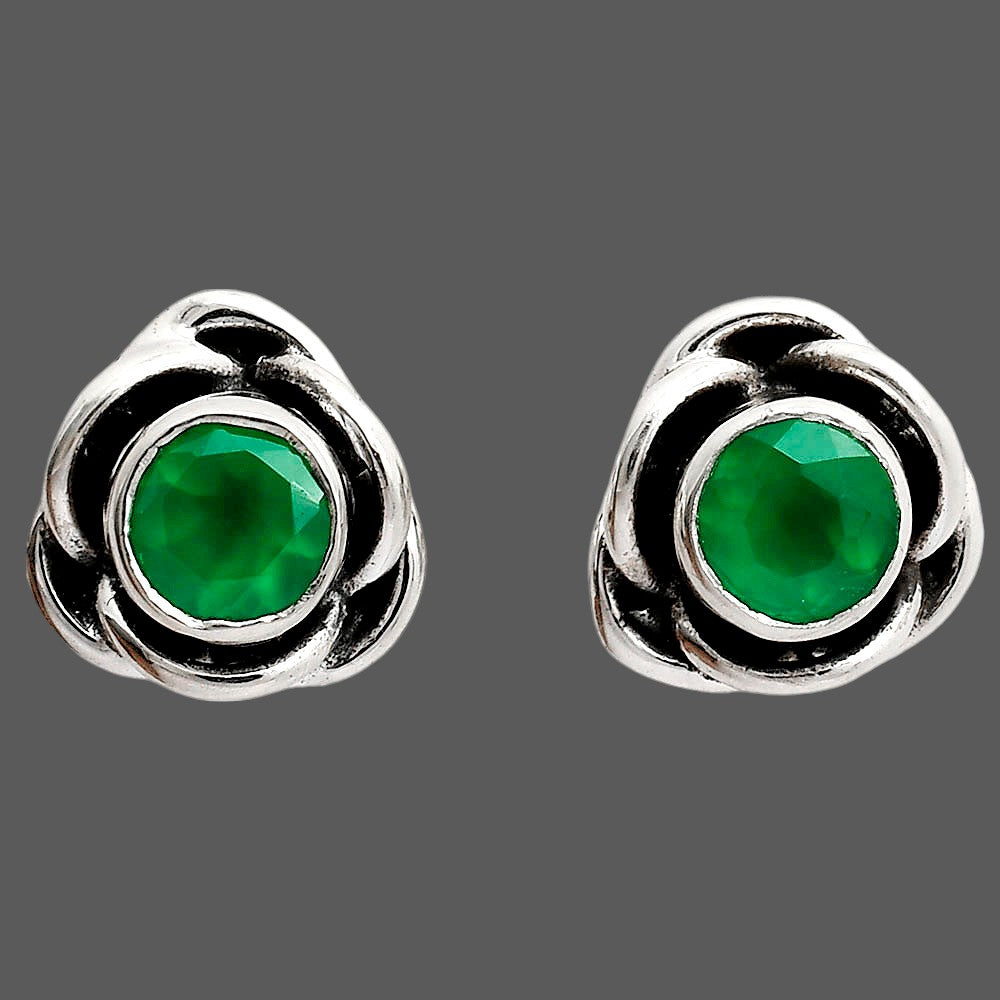 Classic Boho Floral Bezel Gemstone Stud Earrings in 925 Silver for Women AGE1008 E-1248