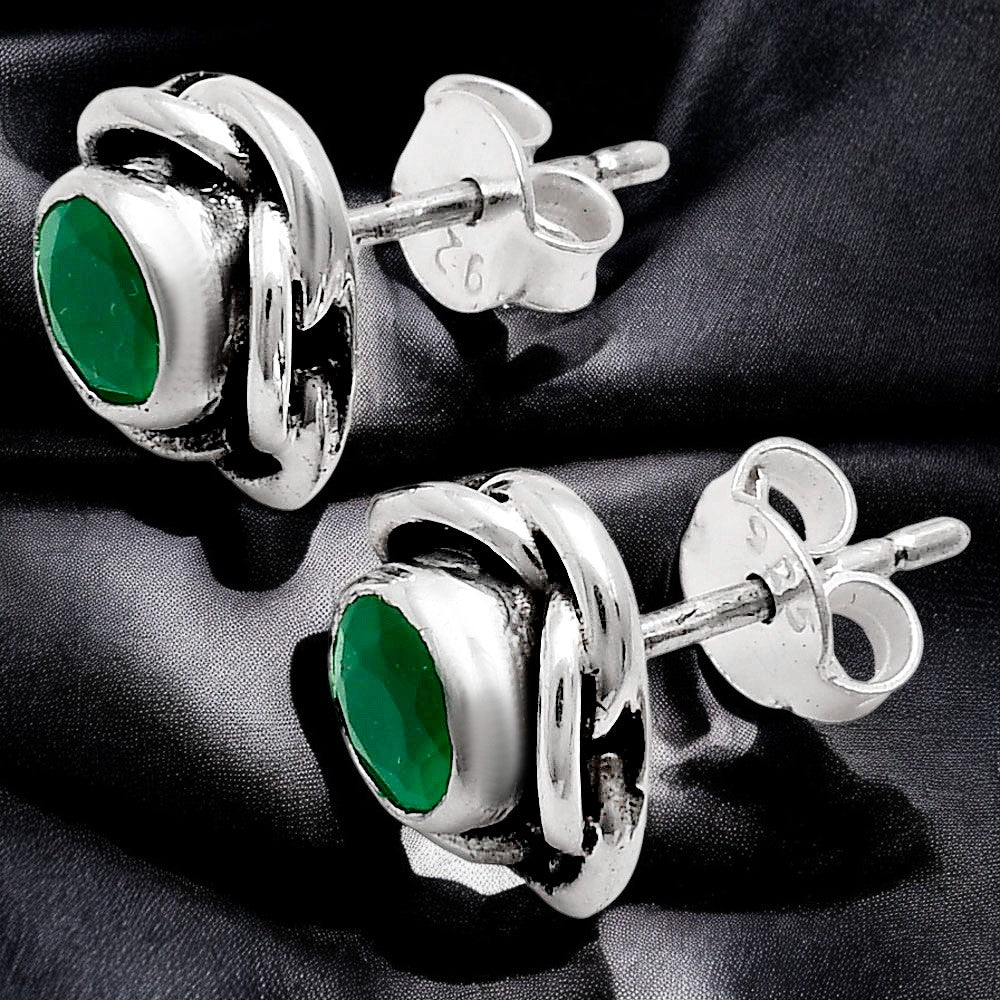 Classic Boho Floral Bezel Gemstone Stud Earrings in 925 Silver for Women AGE1008 E-1248