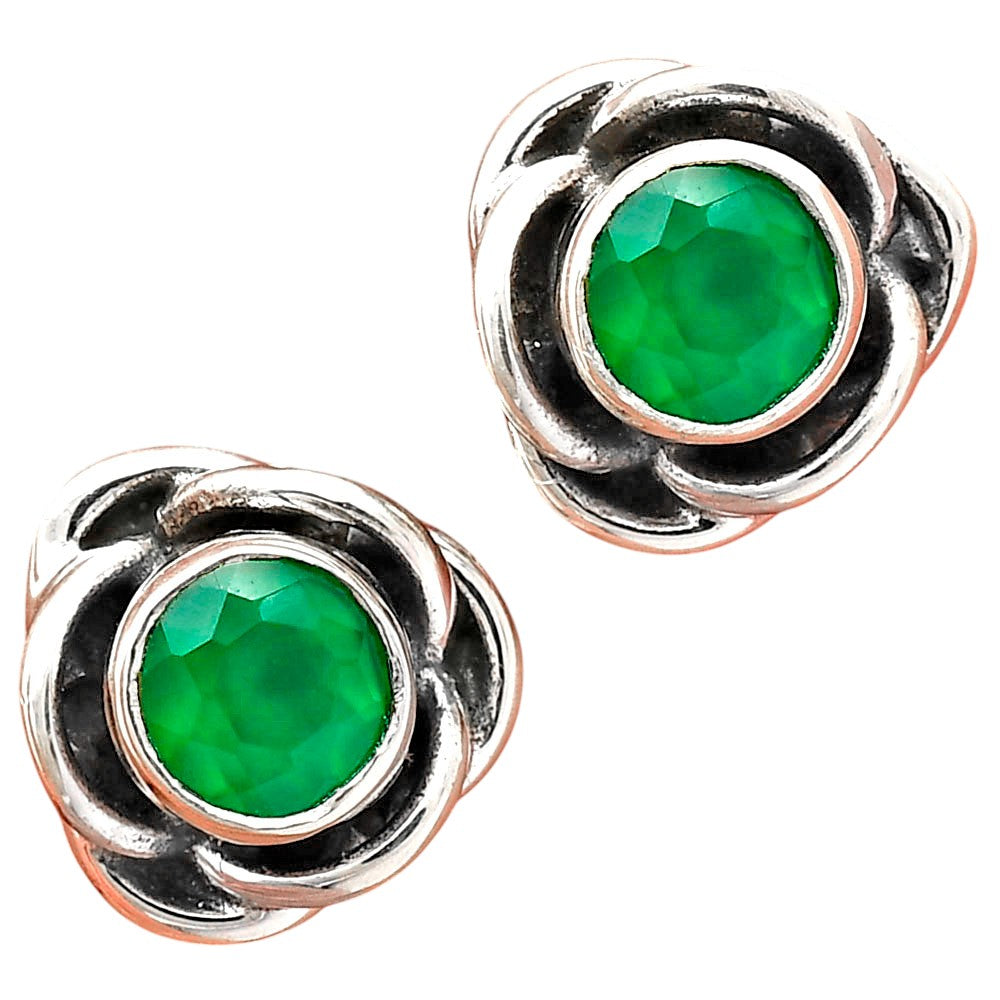 Classic Boho Floral Bezel Gemstone Stud Earrings in 925 Silver for Women AGE1008 E-1248