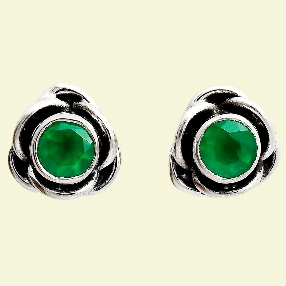 Classic Boho Floral Bezel Gemstone Stud Earrings in 925 Silver for Women AGE1008 E-1248
