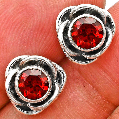 Classic Boho Floral Bezel Gemstone Stud Earrings in 925 Silver for Women AGE1008 E-1248