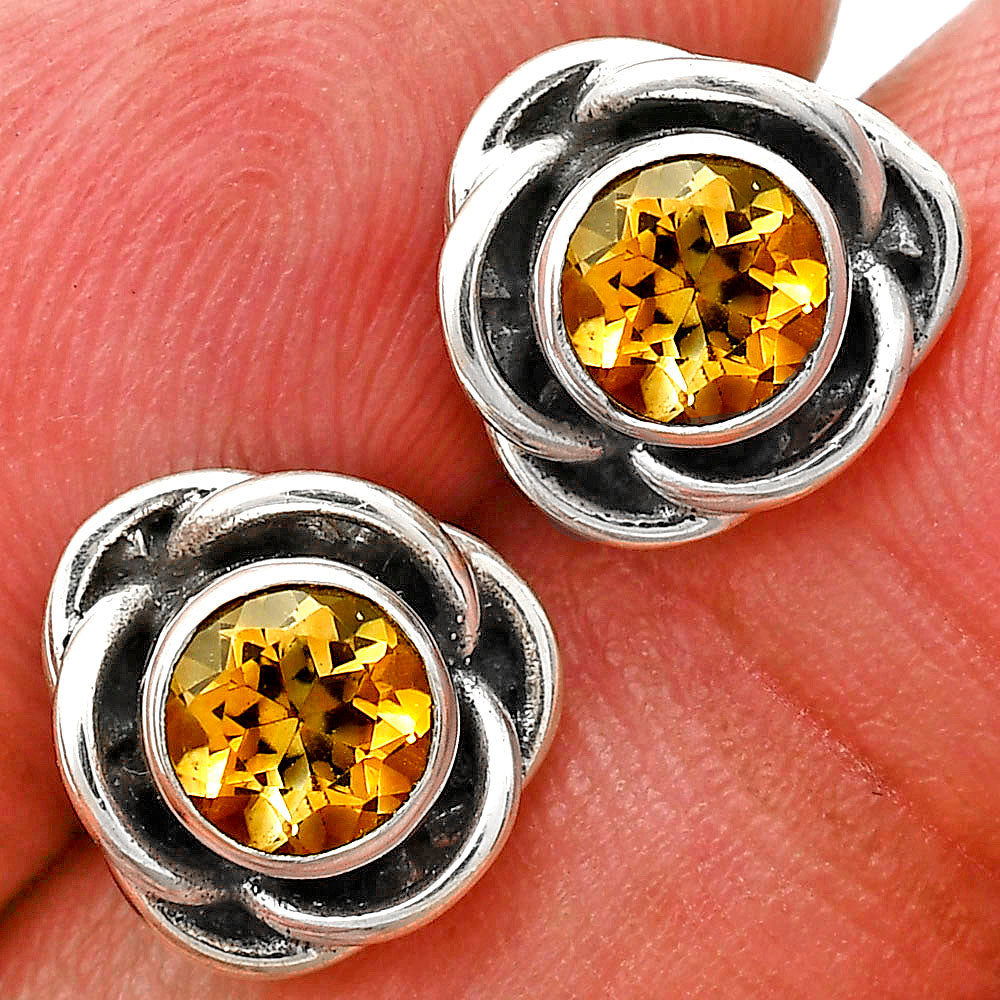Classic Boho Floral Bezel Gemstone Stud Earrings in 925 Silver for Women AGE1008 E-1248