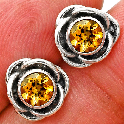 Classic Boho Floral Bezel Gemstone Stud Earrings in 925 Silver for Women AGE1008 E-1248