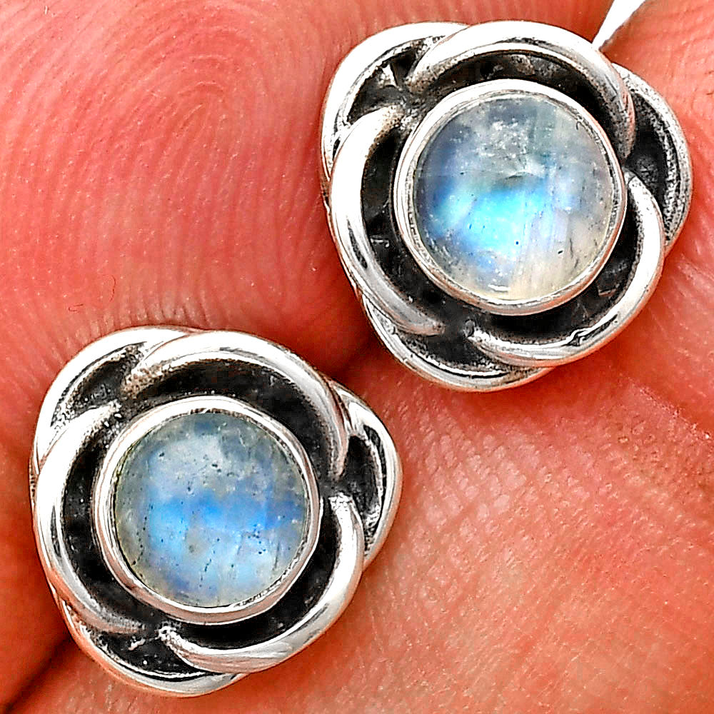 Classic Boho Floral Bezel Gemstone Stud Earrings in 925 Silver for Women AGE1008 E-1248
