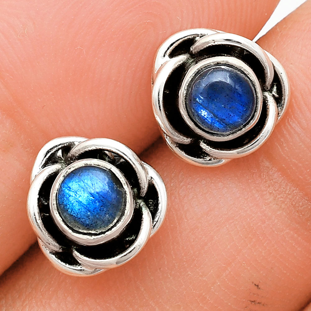 Classic Boho Floral Bezel Gemstone Stud Earrings in 925 Silver for Women AGE1008 E-1248