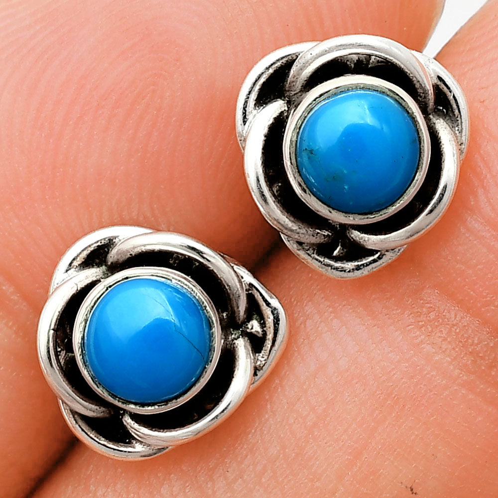 Classic Boho Floral Bezel Gemstone Stud Earrings in 925 Silver for Women AGE1008 E-1248