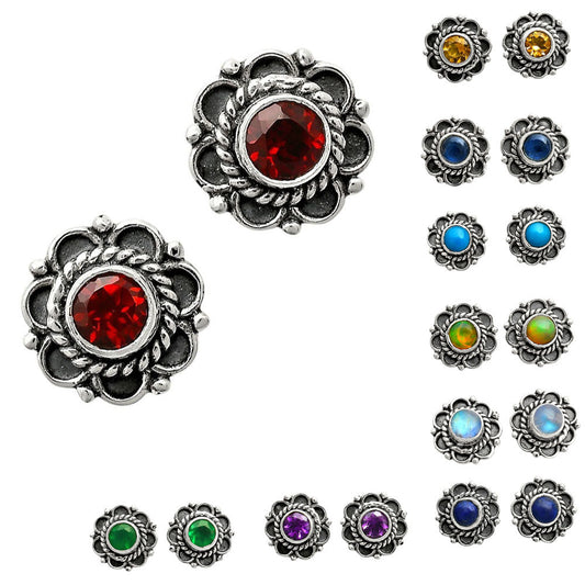 925 Sterling Silver Vintage Floral Gemstone Stud Earrings for Women AGE1009 E-1121