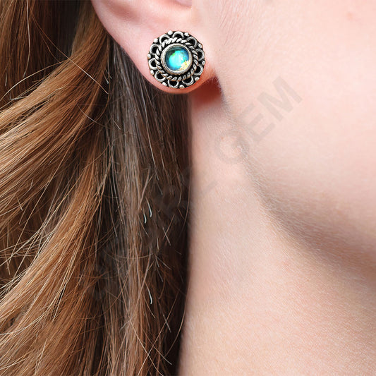 925 Sterling Silver Vintage Floral Gemstone Stud Earrings for Women AGE1009 E-1121