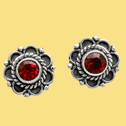 925 Sterling Silver Vintage Floral Gemstone Stud Earrings for Women AGE1009 E-1121