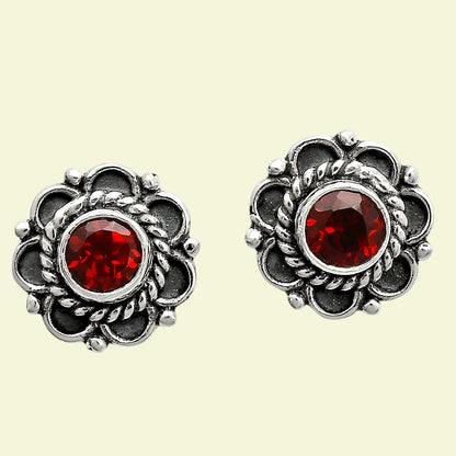 925 Sterling Silver Vintage Floral Gemstone Stud Earrings for Women AGE1009 E-1121