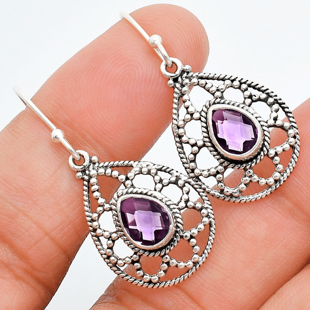 925 Sterling Silver Filigree Teardrop Gemstone Earrings for Women AGE1010 E-1251