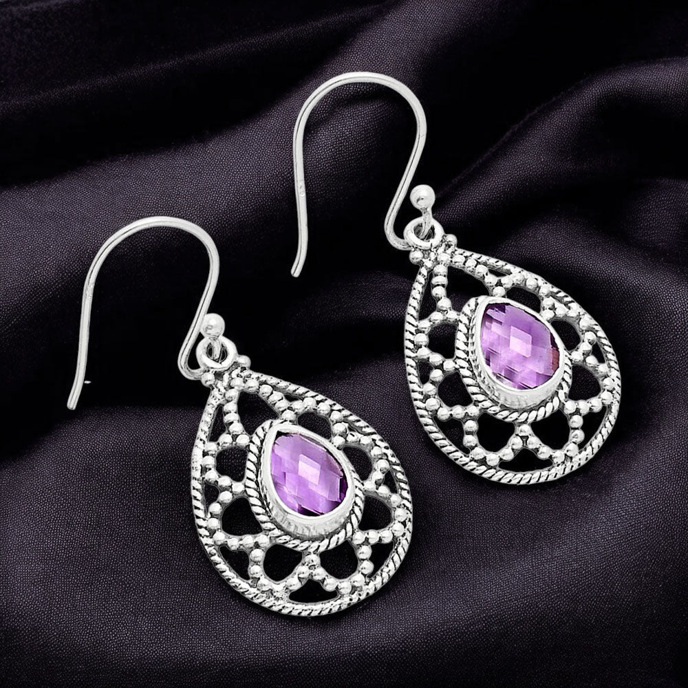 925 Sterling Silver Filigree Teardrop Gemstone Earrings for Women AGE1010 E-1251