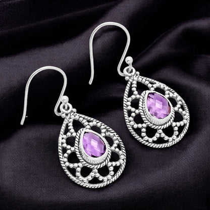 925 Sterling Silver Filigree Teardrop Gemstone Earrings for Women AGE1010 E-1251