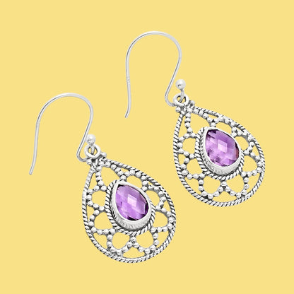 925 Sterling Silver Filigree Teardrop Gemstone Earrings for Women AGE1010 E-1251
