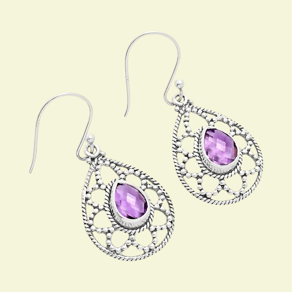 925 Sterling Silver Filigree Teardrop Gemstone Earrings for Women AGE1010 E-1251
