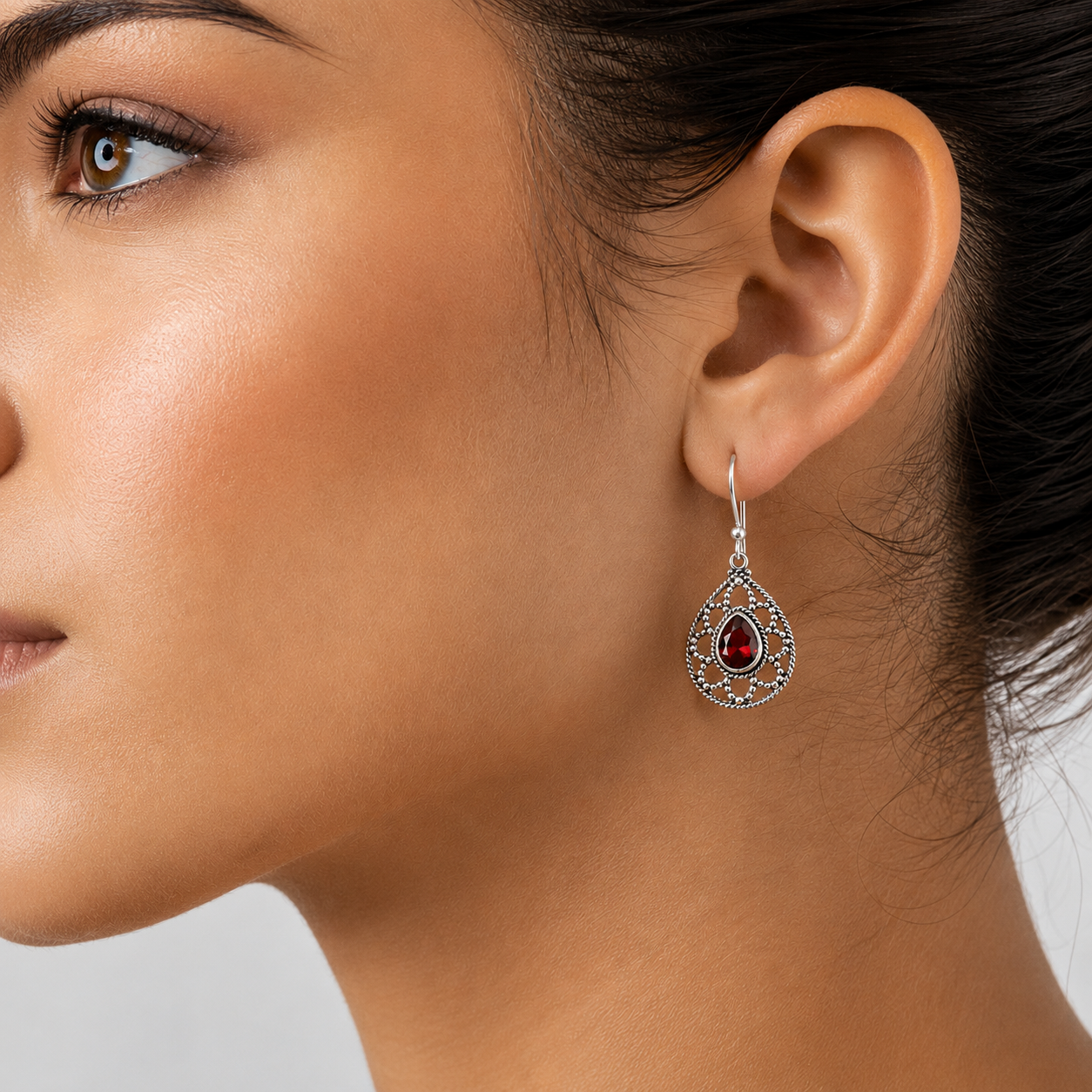 925 Sterling Silver Filigree Teardrop Gemstone Earrings for Women AGE1010 E-1251