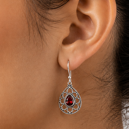 925 Sterling Silver Filigree Teardrop Gemstone Earrings for Women AGE1010 E-1251
