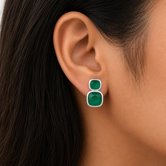 Elegant Double Gemstone Stud Earrings for Women in 925 Sterling Silver AGE1011 E-1252