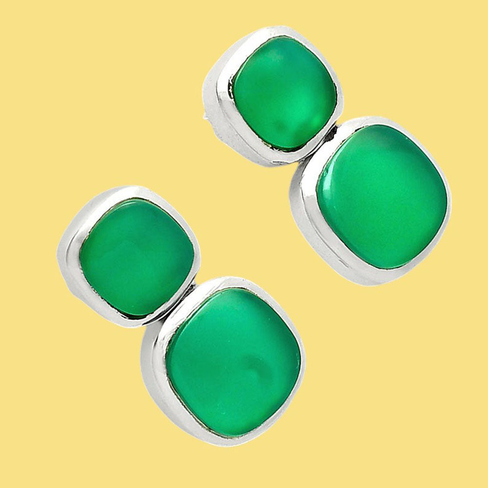Elegant Double Gemstone Stud Earrings for Women in 925 Sterling Silver AGE1011 E-1252