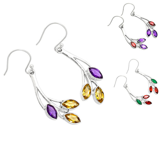 925 Sterling Silver Marquise Multi-Gemstone Dangle Earrings for Women AGE1012 E-1253