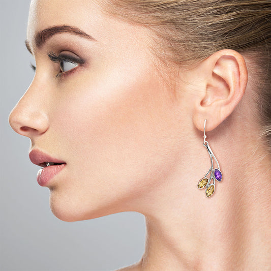 925 Sterling Silver Marquise Multi-Gemstone Dangle Earrings for Women AGE1012 E-1253