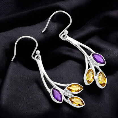 925 Sterling Silver Marquise Multi-Gemstone Dangle Earrings for Women AGE1012 E-1253