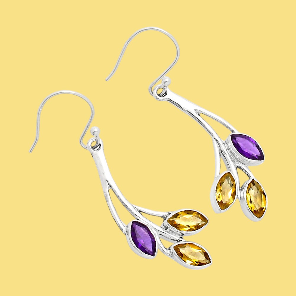 925 Sterling Silver Marquise Multi-Gemstone Dangle Earrings for Women AGE1012 E-1253