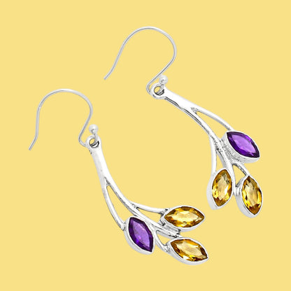 925 Sterling Silver Marquise Multi-Gemstone Dangle Earrings for Women AGE1012 E-1253