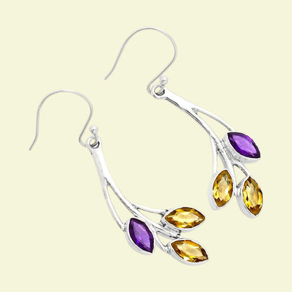 925 Sterling Silver Marquise Multi-Gemstone Dangle Earrings for Women AGE1012 E-1253