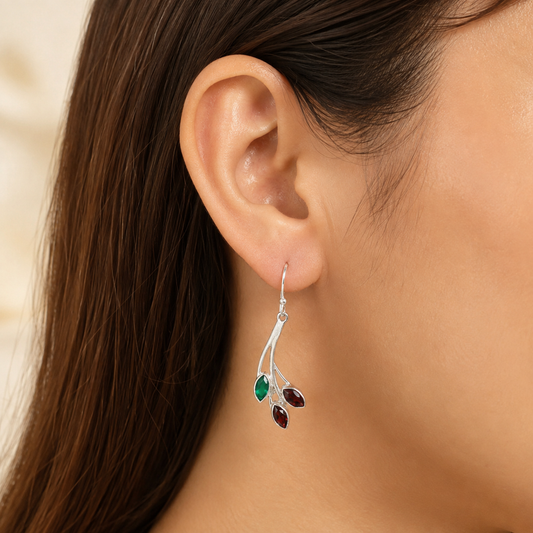 925 Sterling Silver Marquise Multi-Gemstone Dangle Earrings for Women AGE1012 E-1253