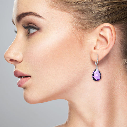 February Birthstone Amethyst Teardrop Earrings in 925 Sterling Silver AGE1015 E-1254