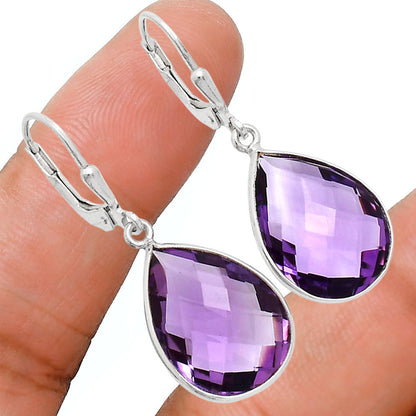 February Birthstone Amethyst Teardrop Earrings in 925 Sterling Silver AGE1015 E-1254