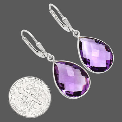 February Birthstone Amethyst Teardrop Earrings in 925 Sterling Silver AGE1015 E-1254