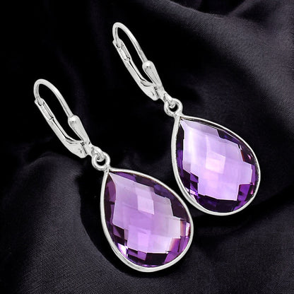 February Birthstone Amethyst Teardrop Earrings in 925 Sterling Silver AGE1015 E-1254