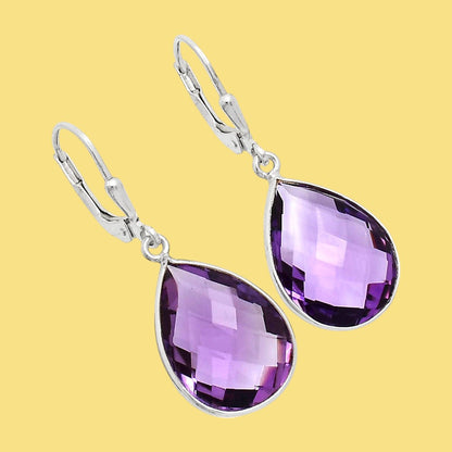 February Birthstone Amethyst Teardrop Earrings in 925 Sterling Silver AGE1015 E-1254