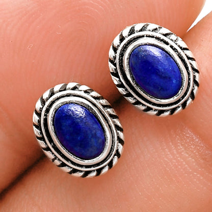 925 Silver Textured Oval Gemstone Vintage Stud Earrings for Women AGE1016 E-1245