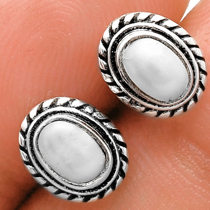 925 Silver Textured Oval Gemstone Vintage Stud Earrings for Women AGE1016 E-1245
