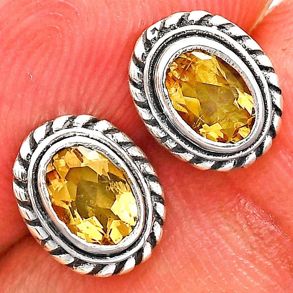 925 Silver Textured Oval Gemstone Vintage Stud Earrings for Women AGE1016 E-1245