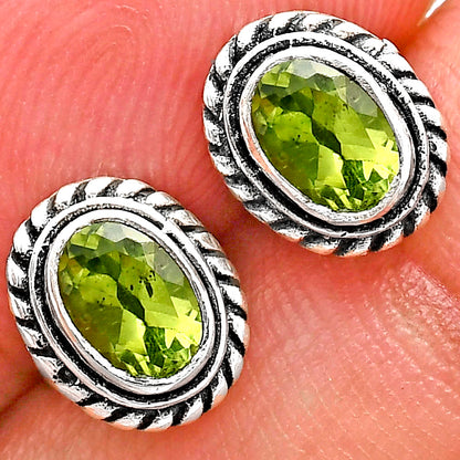 925 Silver Textured Oval Gemstone Vintage Stud Earrings for Women AGE1016 E-1245