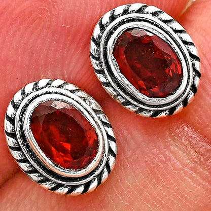 925 Silver Textured Oval Gemstone Vintage Stud Earrings for Women AGE1016 E-1245