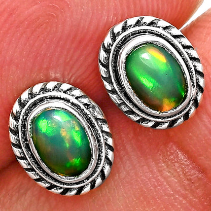 925 Silver Textured Oval Gemstone Vintage Stud Earrings for Women AGE1016 E-1245