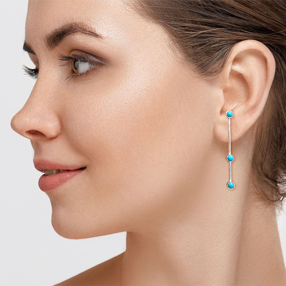 Modern Contemporary Silver Bar Stud Earrings with Natural Gemstone AGE1017 E-1255