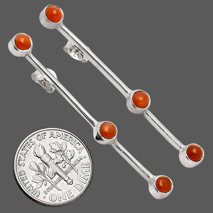 Modern Contemporary Silver Bar Stud Earrings with Natural Gemstone AGE1017 E-1255