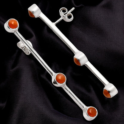 Modern Contemporary Silver Bar Stud Earrings with Natural Gemstone AGE1017 E-1255