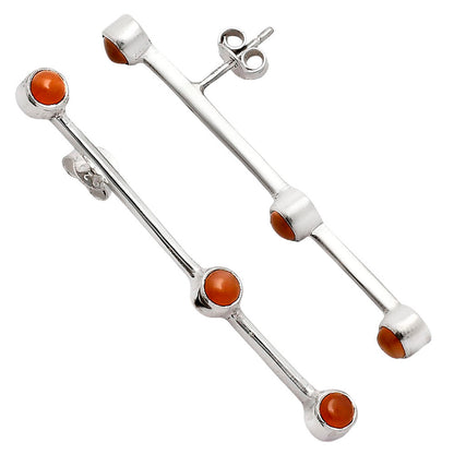 Modern Contemporary Silver Bar Stud Earrings with Natural Gemstone AGE1017 E-1255
