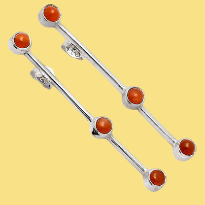 Modern Contemporary Silver Bar Stud Earrings with Natural Gemstone AGE1017 E-1255