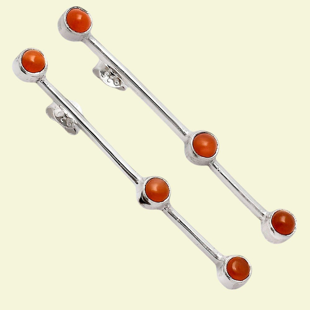 Modern Contemporary Silver Bar Stud Earrings with Natural Gemstone AGE1017 E-1255